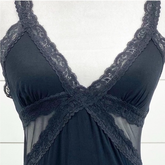 Cut Out Mesh Slip intimate Lounge Bedroom Black Dress Lace Trim - Picture 3 of 14